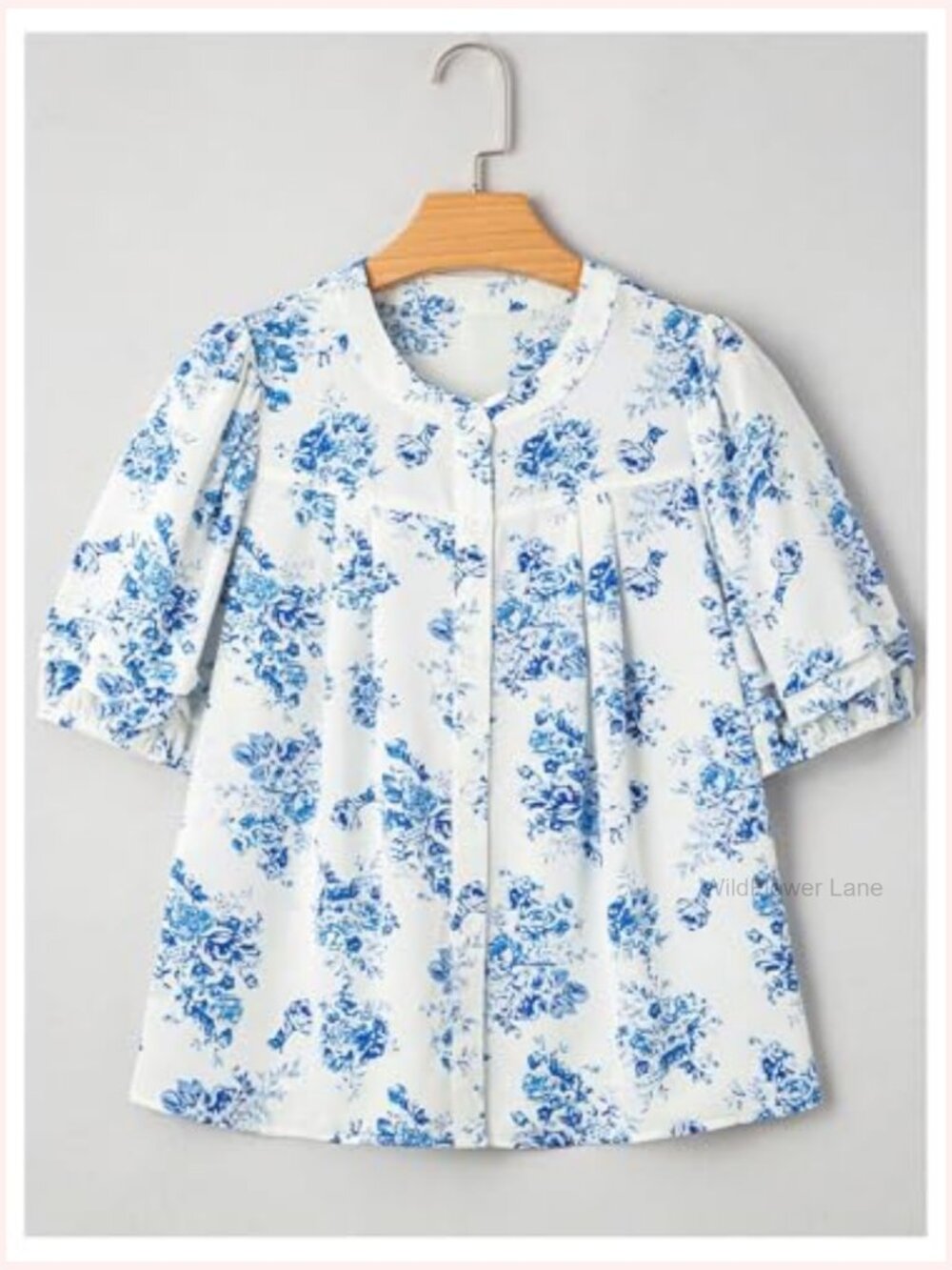 Floral Button Down Shirt Ruffle Sleeve Boho Blouse Dressy Casual Top - Picture 3 of 5